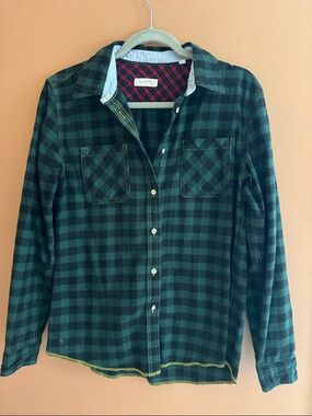 100% Cotton Arnold Zimberg Flannel Button-Down Shirt in Dark Green - Women